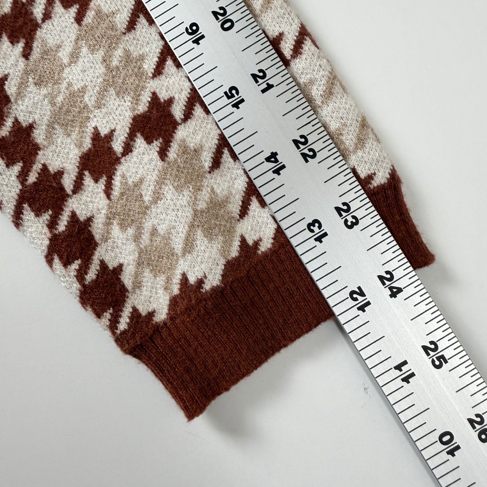 Jones New York Sweater Women XL Brown Houndstooth Layered Collar Mixed Media - Picture 11 of 13